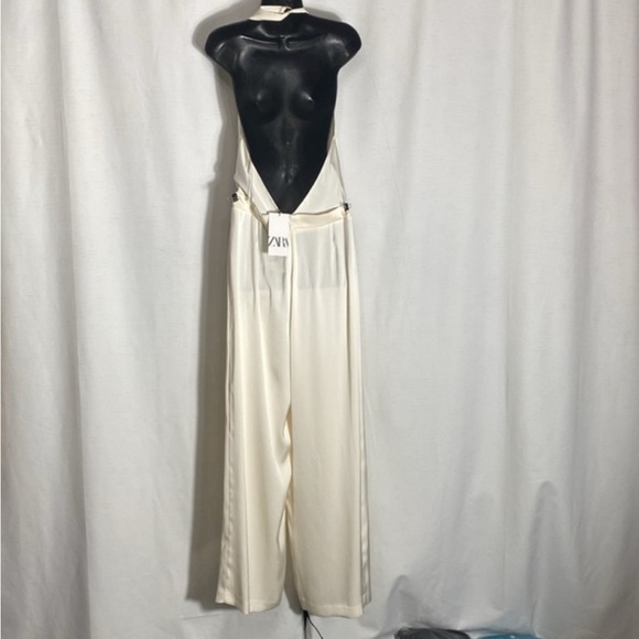 Zara SATIN EFFECT HALTER JUMPSUIT. Ecru. Size S. New with Tags. - Picture 6 of 11